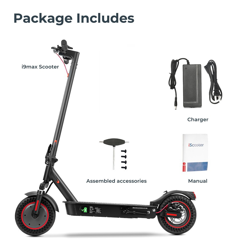 iScooter i9 Max Electric Scooter 10 Inch Honeycomb Tire 500W Motor 25km/h  36V 10Ah Battery 30-40km Max Range 120KG Load Dual Shock Absorption Smart APP Control