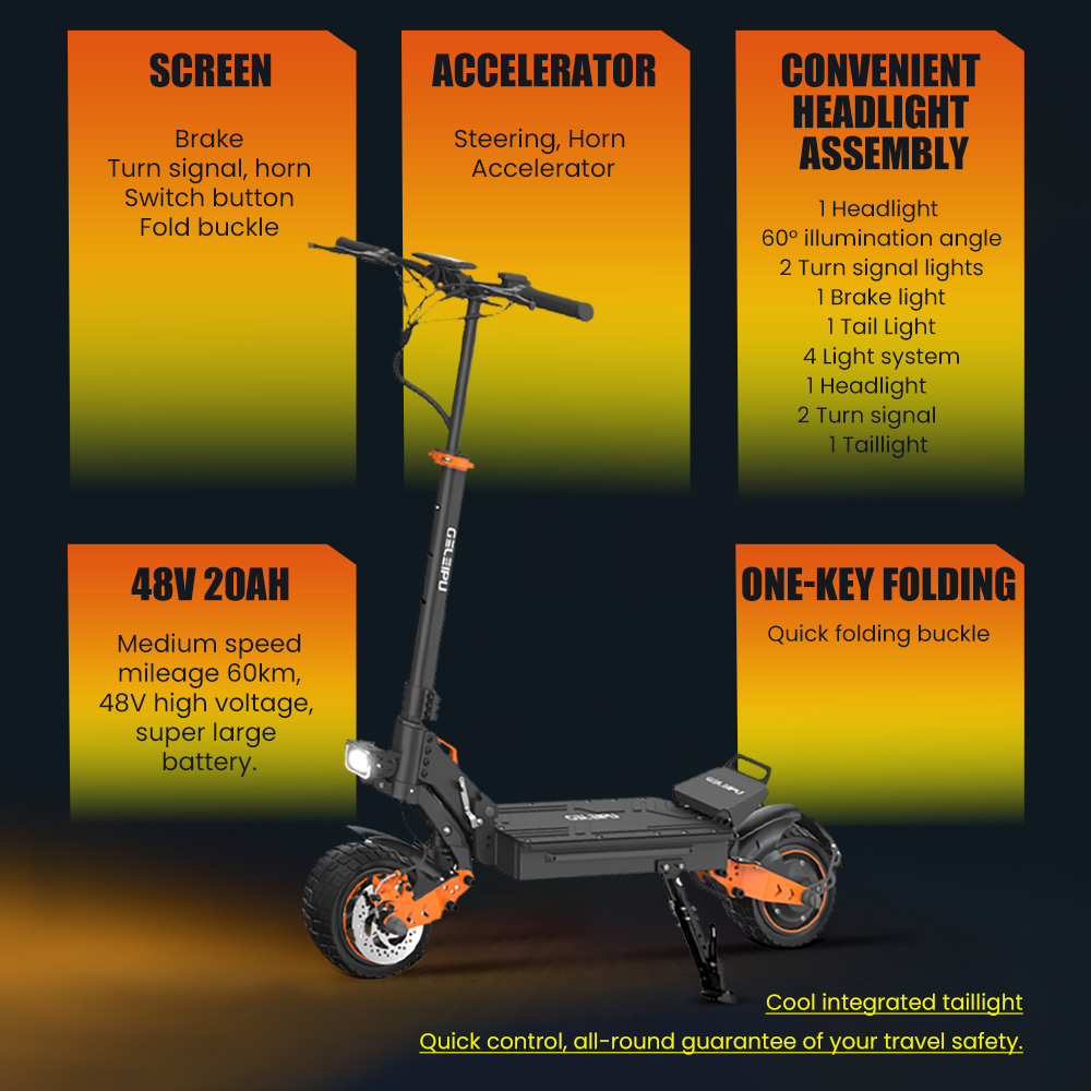 GELEIPU Z1 Elektroroller, 1200W Motor, 48V 20Ah Batterie, 10 Zoll Reifen, 60 km/h Höchstgeschwindigkeit, 60 km Reichweite, Vorder- und Hinterrad-Scheibenbremse, Vierarm-Stoßdämpfer