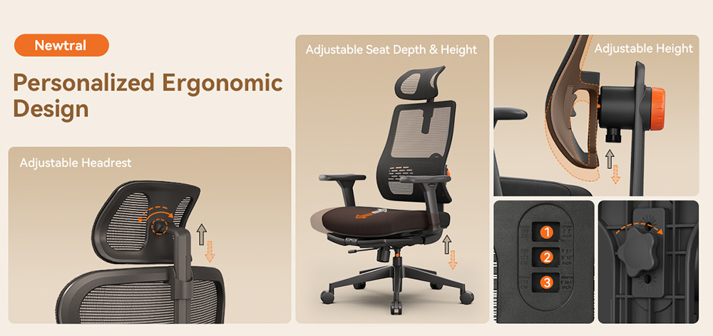 NEWTRAL MagicH-BP Ergonomischer Stuhl mit Fußstütze, automatischer Rückenlehne und adaptiver Unterstützung des unteren Rückens