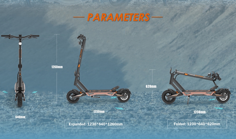 KuKirin T3 elektromos robogó, 800 W-os motor, 48 V 15,6 Ah akkumulátor, 10 hüvelykes gumik, 45 km/h maximális sebesség, 58 km hatótáv, első és hátsó tárcsafék, négykaros lengéscsillapító