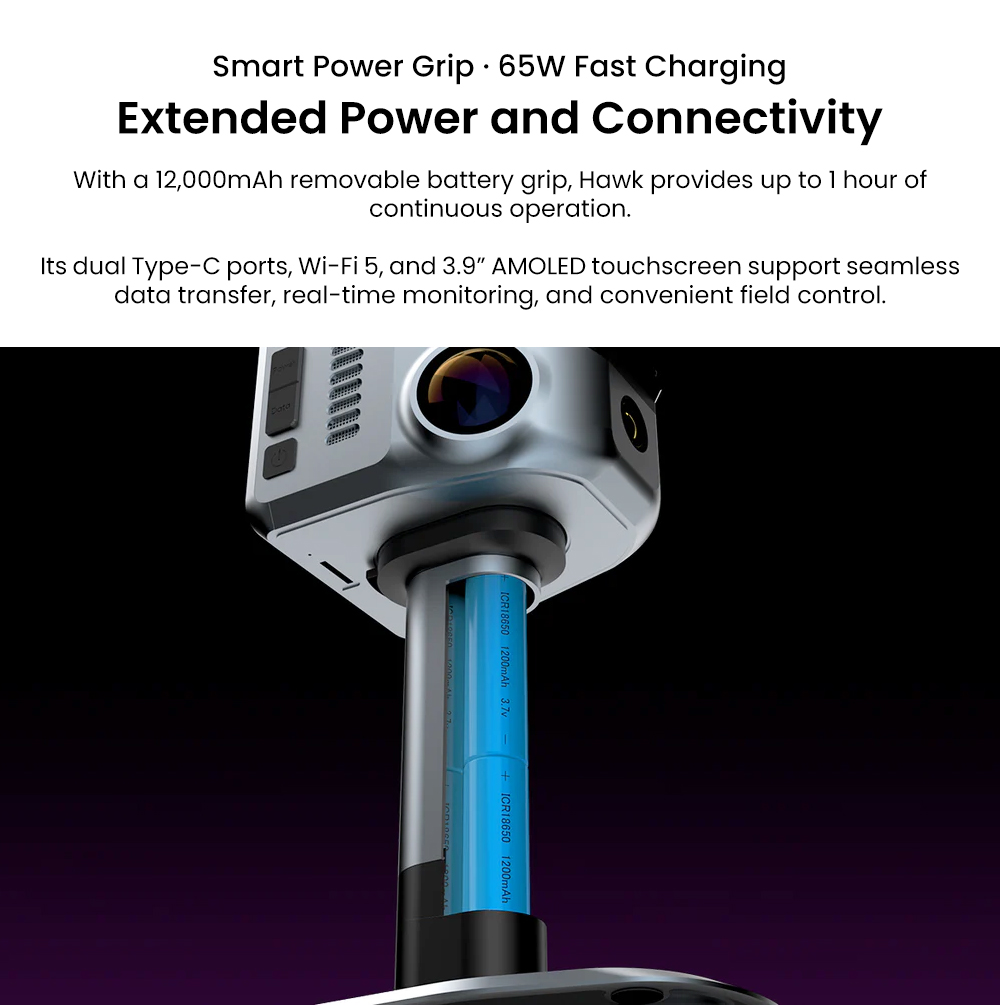 3DMakerpro Hawk LiDAR 3D-Scanner, 1,5 cm Genauigkeit, 484.000 Punkte/s, 360&deg; &times; 63,5&deg; Sichtfeld, 80-140m Reichweite, Dual 13MP Kameras, IP65 Metallgeh&auml;use, 12.000mAh Akku