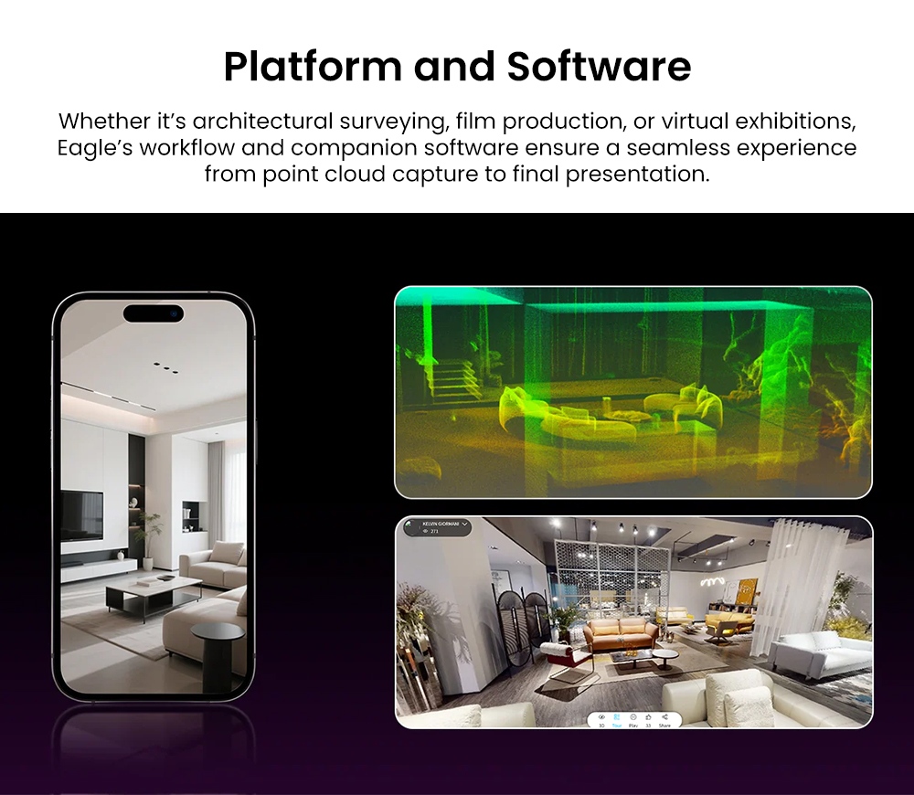 3DMakerpro Hawk LiDAR 3D-Scanner, 1,5 cm Genauigkeit, 484.000 Punkte/s, 360&deg; &times; 63,5&deg; Sichtfeld, 80-140m Reichweite, Dual 13MP Kameras, IP65 Metallgeh&auml;use, 12.000mAh Akku