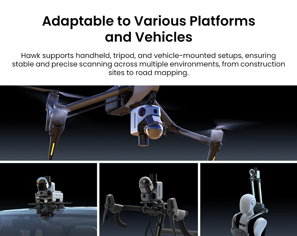 3DMakerpro Hawk LiDAR 3D Scanner, 1.5cm Precision, 484,000pts/s, 360&deg; &times; 63.5&deg; FOV, 80-140m Range, Dual 13MP Cameras, IP65 Metal Body, 12,000mAh Battery