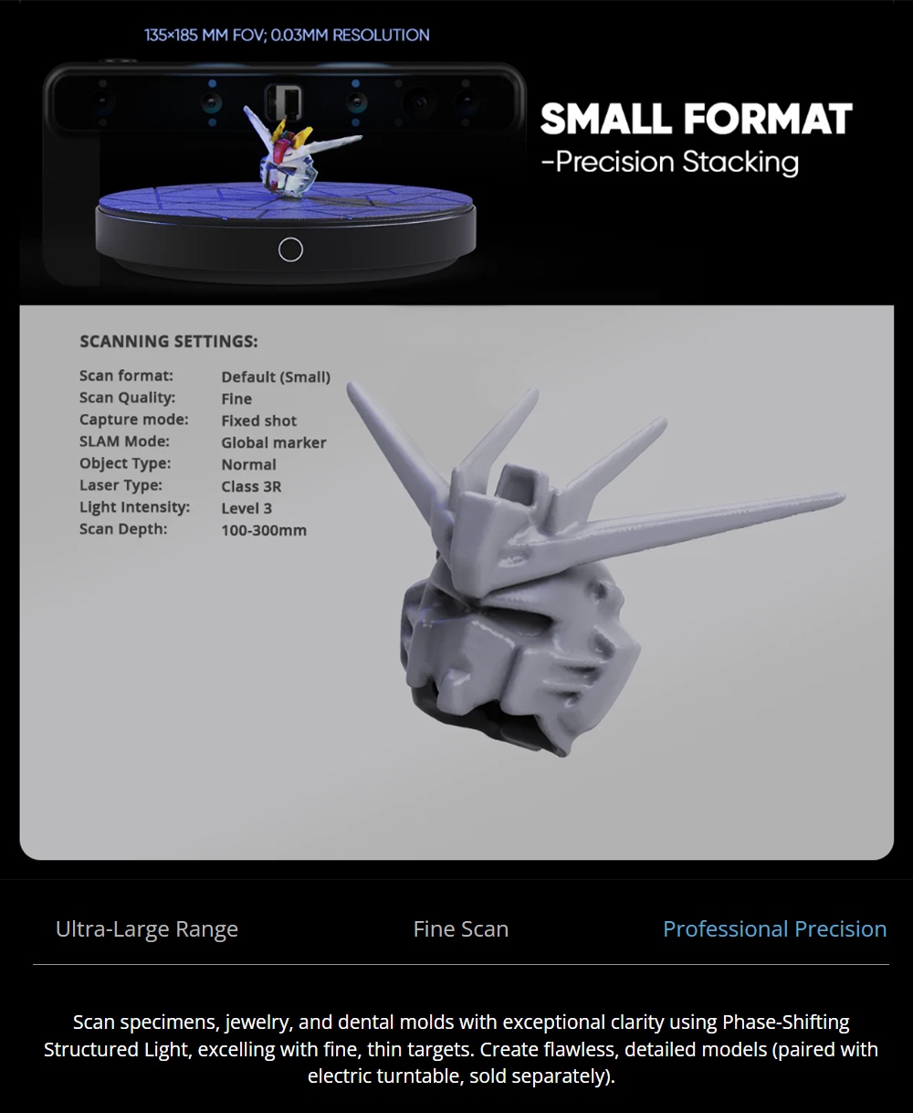 3DMakerpro Toucan Standard 3D Szkenner, 0,03mm Pontoss&aacute;g, &ouml;n&aacute;ll&oacute; T&ouml;bbfunkci&oacute;s, Kettős FOV 135&times;185mm - 1000&times;750mm, 48MP Sz&iacute;nes, 6600mAh Akkumul&aacute;tor, Wi-Fi 6