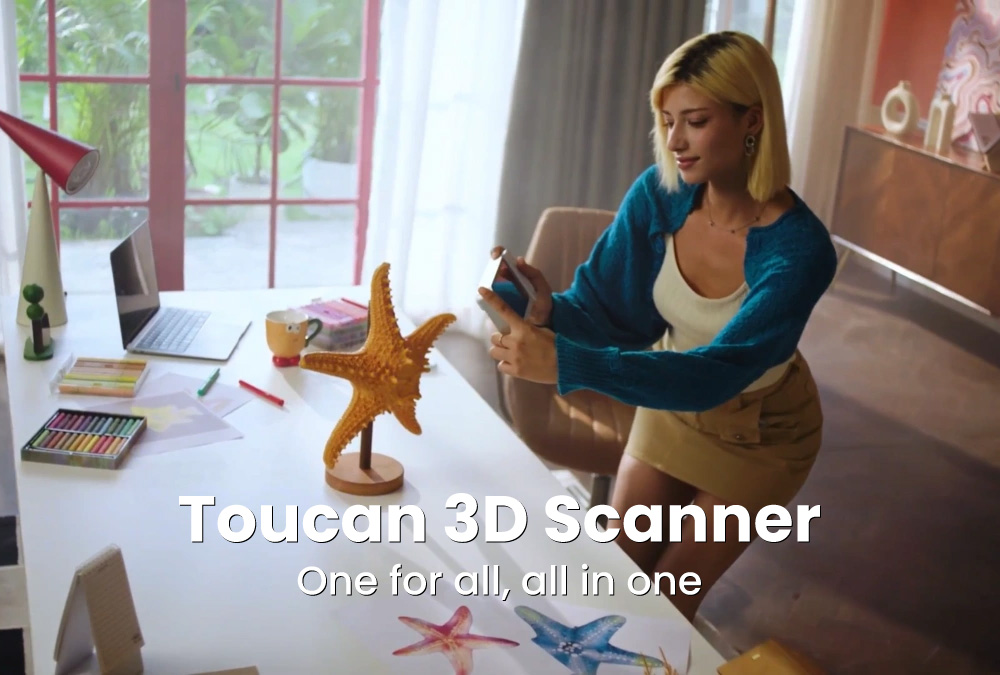 3DMakerpro Toucan Standard 3D Scanner, 0.03mm Accuracy, Standalone All-in-One, Dual FOV 135&times;185&ndash;1000&times;750mm, 48MP Color, 6600mAh Battery, Wi-Fi 6