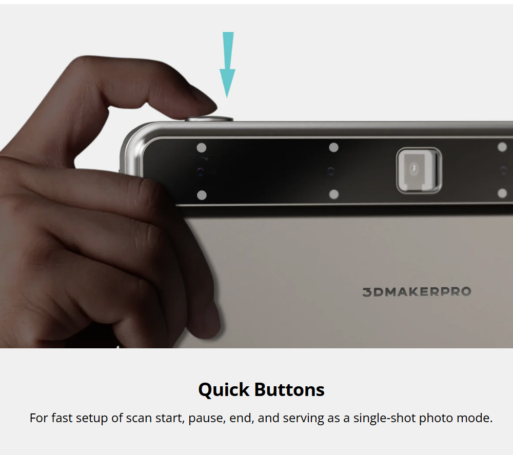 3DMakerpro Toucan Standard 3D Scanner, 0.03mm Accuracy, Standalone All-in-One, Dual FOV 135&times;185&ndash;1000&times;750mm, 48MP Color, 6600mAh Battery, Wi-Fi 6