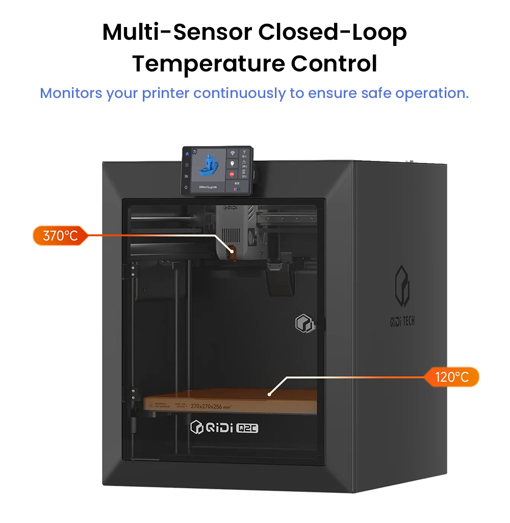 QIDI Q2C 3D Printer, 600mm/s Speed, 370°C All-Metal Hotend, Multi-Material Printing, 270×270×256mm Build Volume, CoreXY System, Auto Leveling & PEI Magnetic Plate