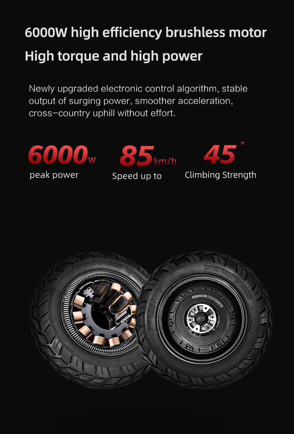 BOYUEDA S3-11 Electric Scooter, 3000W*2 Motor 85km/h Max Speed, 60V 38Ah Battery up to 120km Range, 11-inch Sawtooth Vaccum Off-road Tire,  Dual Hydraulic Disc Brakes, Hydraulic damping, 45&deg; Climbing LCD Display All-round Lighting and turn signal