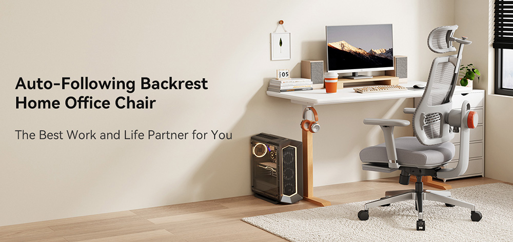 NEWTRAL MagicH-GPRO Ergonomic Chair with Footrest, Auto-Following Backrest Headrest, Adaptive Lower Back Support, Adjustable Armrest, 4 Positions to Lock - Gray