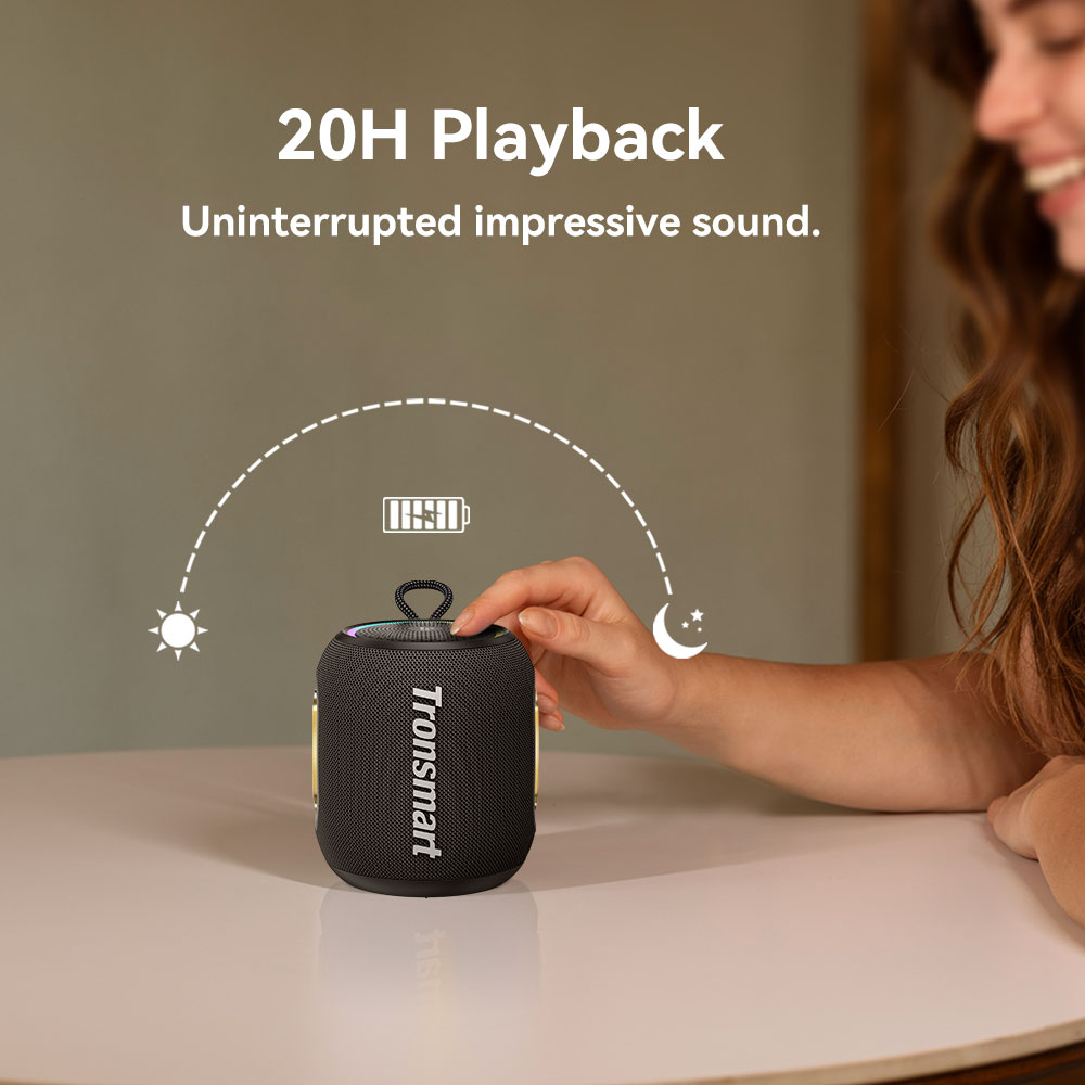 Tronsmart T8 Mini Portable Outdoor Speaker, 16W Output, Up to 20H of Battery Life, IPX7 Waterproof - Black
