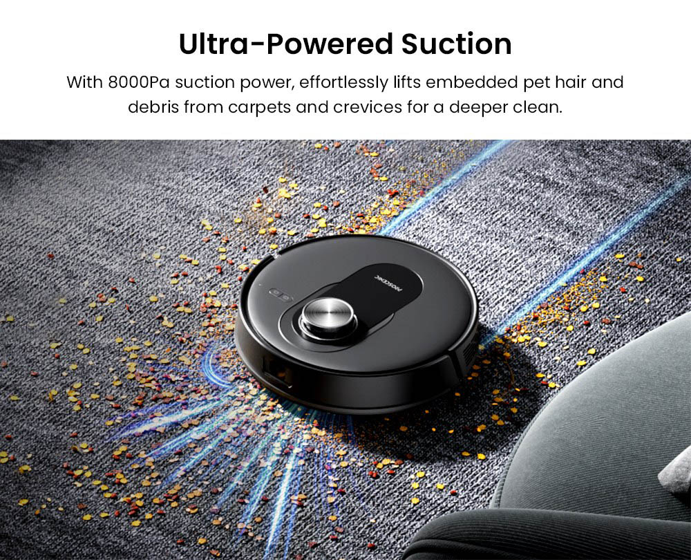 Proscenic Q8 Max+ Robot Vacuum and Mop, 8000Pa Suction, 200min Runtime, 3200mAh Battery, 60-Day Auto-Empty, 3L Dust Bag, LDS LiDAR Navigation, Multi-Floor Mapping, App & Voice Control
