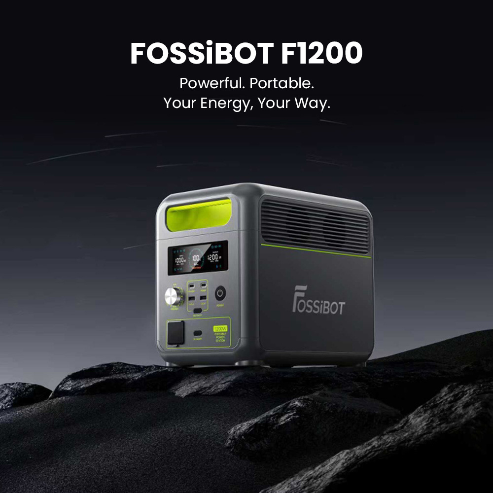 FOSSiBOT F1200 Portable Power Station, 1024Wh Capacity, 1200W Rated Power, 3 LED Light Modes, 7 Output Ports, BMS Protection, <10ms Switchover, 5 Gears Input Regulator, EV-Grade LiFePO4 Battery, 4000+ Cycle Times
