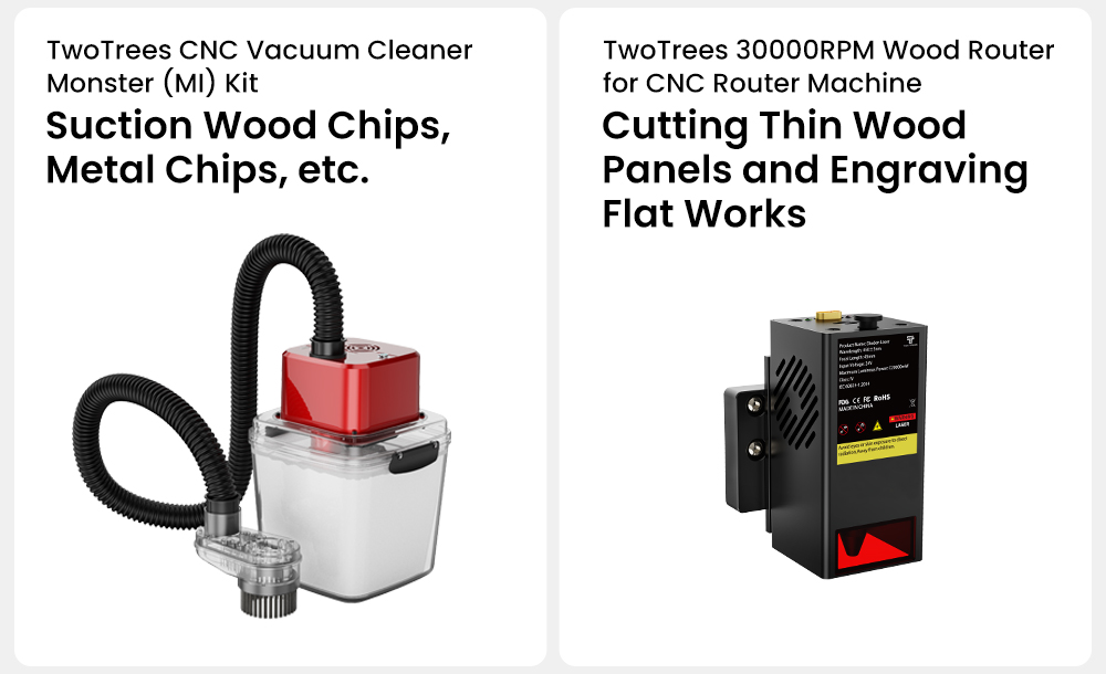 TWO TREES TTC450 Ultra CNC Router Machine, 500W Spindle, Dual CNC & Laser Modes, 0.05mm High Precision, 3.5" IPS Touch Screen, 460x460x100mm Working Area, Compatible with Metal/Acrylic/Wood