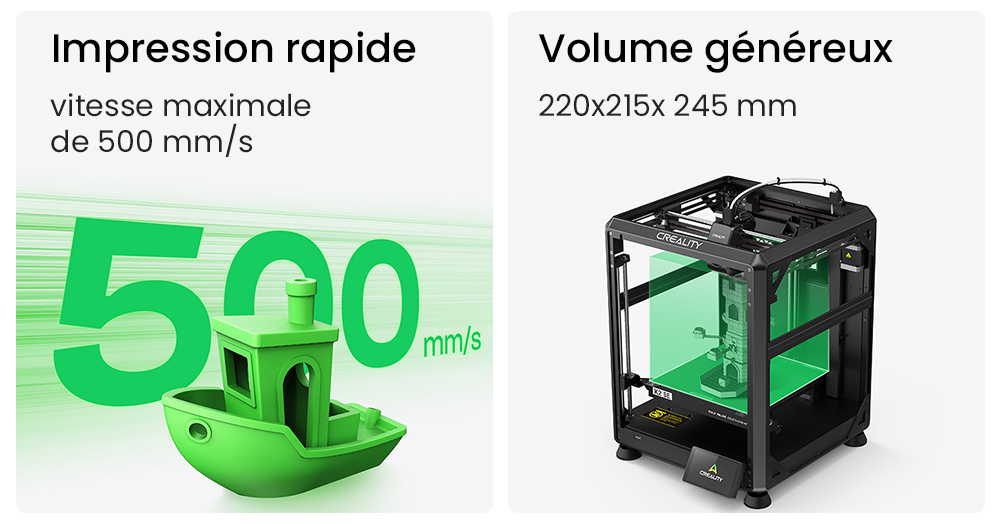 Creality K2 SE Combo Imprimante 3D avec Enceinte, Vitesse 500 mm/s, Pr&eacute;cision 0,1 mm, Volume de construction 220&times;215&times;245 mm, Nivellement automatique, Buse 300 &deg;C pour impression multi-mat&eacute;riaux