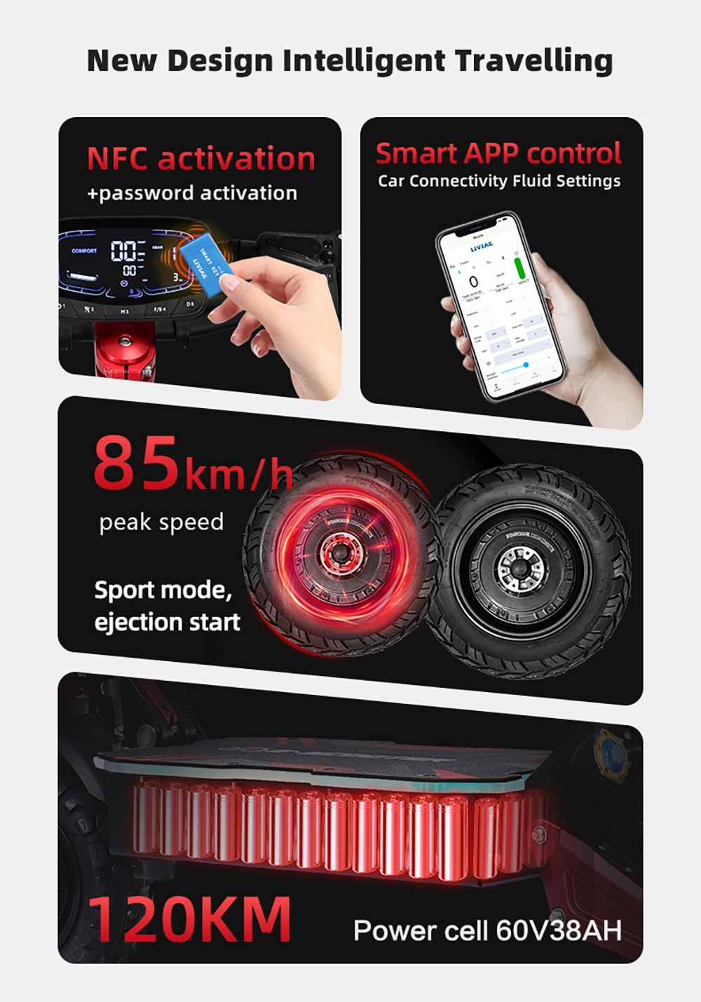 BOYUEDA S5-11 Elektroroller, 2 x 3000 W Motor, 60 V 38 Ah Akku, 11 Zoll Reifen, 85 km/h Höchstgeschwindigkeit, 120 km Reichweite, zwei hydraulische Scheibenbremsen, hydraulischer Stoßdämpfer, LCD-Display