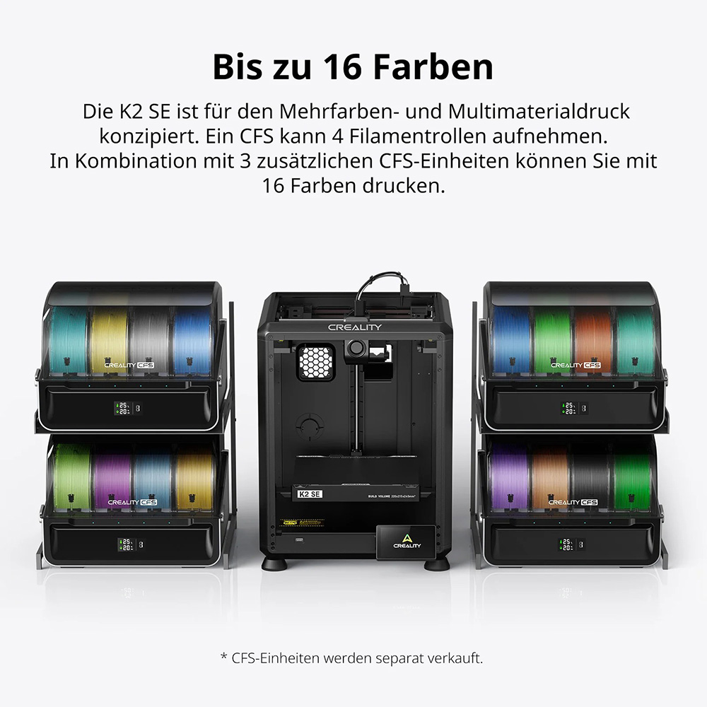 Creality K2 SE Combo 3D-Drucker mit Gehäuse, 500 mm/s Geschwindigkeit, 0,1 mm Präzision, 220×215×245 mm Bauraum, automatische Nivellierung, 300 °C Düse für Mehrmaterialdruck