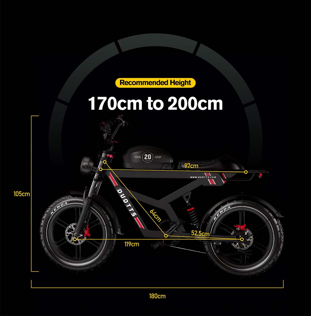 DUOTTS F20 elektromos kerékpár 750 W-os motor 52 V 27 Ah akkumulátor 20 * 4,0 hüvelykes vastag gumiabroncs 50 km/h maximális sebesség akár 120 km-es hatótávolság teljes felfüggesztéssel, rugós lengéscsillapítással, hidraulikus tárcsafékekkel - fekete