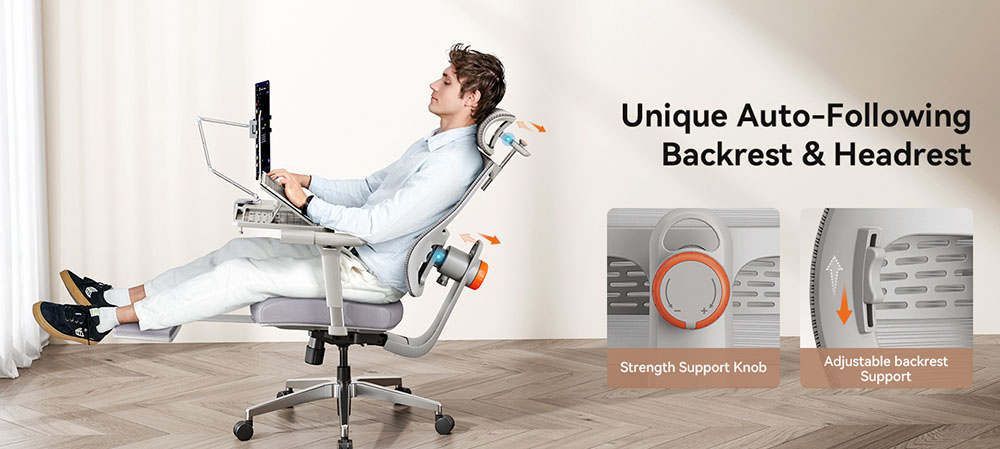 NEWTRAL MagicH-GPRO ergonomikus sz&eacute;k levehető munka&aacute;llom&aacute;s asztallappal, automatikusan k&ouml;vető h&aacute;tt&aacute;ml&aacute;val, adapt&iacute;v als&oacute; h&aacute;tt&aacute;ml&aacute;val, &aacute;ll&iacute;that&oacute; karf&aacute;val, 4 poz&iacute;ci&oacute;ban r&ouml;gz&iacute;thető - sz&uuml;rke