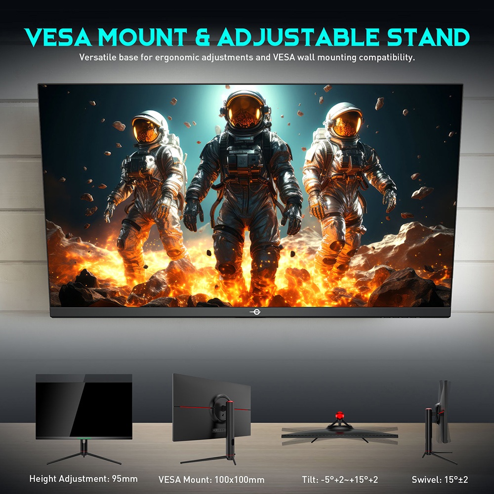 TITAN ARMY P32A2S2 Moniteur de jeu, panneau IPS QHD 2560 x 1440 FAST, taux de rafra&icirc;chissement de 240 Hz, HDR400, 1 ms GTG, mode GamePlus, synchronisation adaptative, &eacute;cran partag&eacute; PIP/PBP, 2 * HDMI 2.1 2 * DP 1.4, r&eacute;tro&eacute;clairage E-Sport, support r&eacute;glable