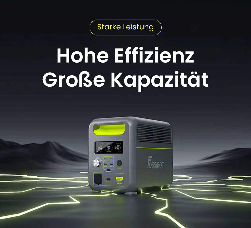 FOSSiBOT F1200 Tragbare Powerstation, 1024 Wh Kapazit&auml;t, 1200 W Nennleistung, 3 LED-Lichtmodi, 7 Ausgangsanschl&uuml;sse, BMS-Schutz, <10 ms Umschaltung, 5-Gang-Eingangsregler, EV-Grade LiFePO4-Akku, 4000+ Zykluszeiten