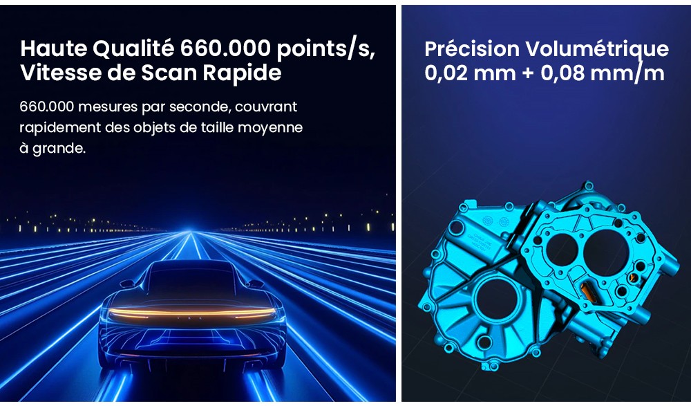 Creality Raptor Pro Scanner 3D, laser bleu NIR 22+7, vitesse de numérisation de 60 ips, objets entre 5 et 4 000 mm, numérisation couleur 24 bits, précision de 0,02 mm, anti-tremblement