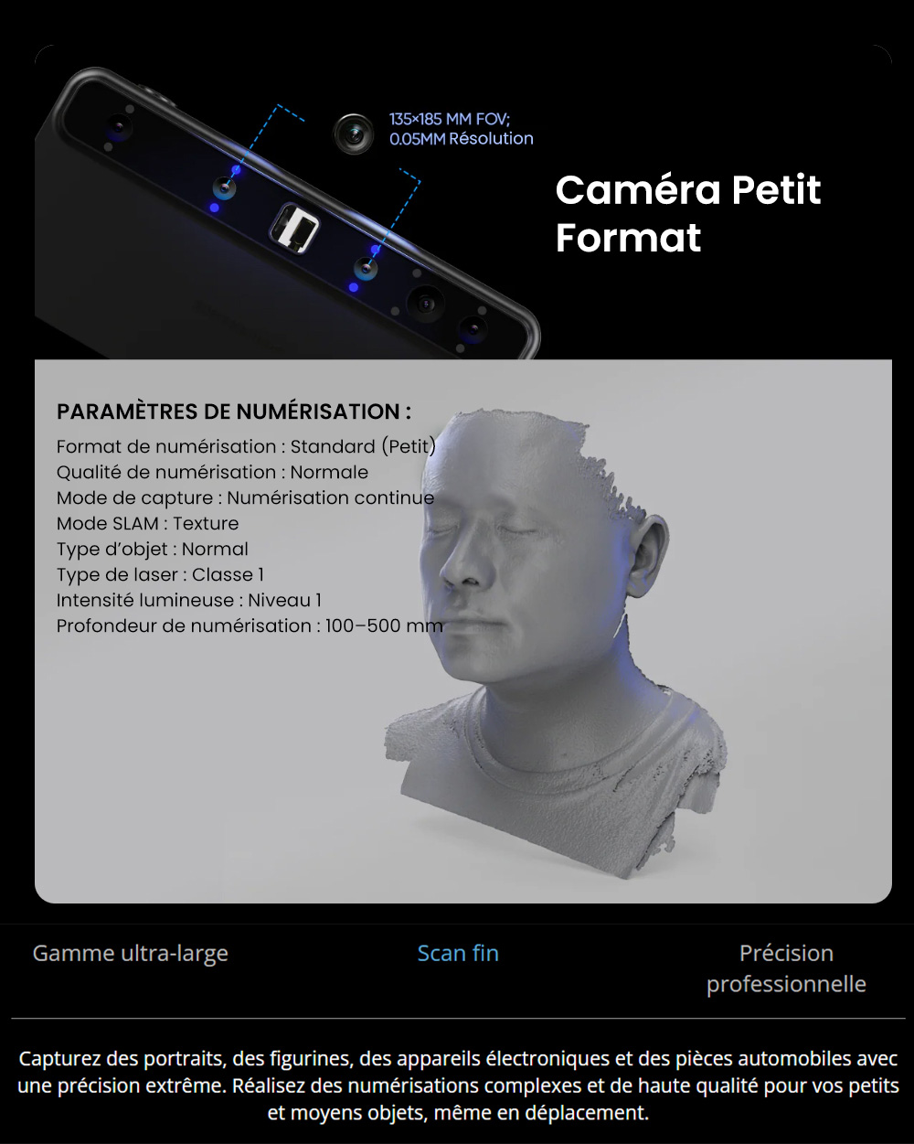 3DMakerpro Toucan Premium Scanner 3D, Précision de 0,03mm, Tout-en-un Autonome, Double FOV 135×185mm - 1000×750mm, Couleur 48MP, Batterie 6600mAh, Wi-Fi 6