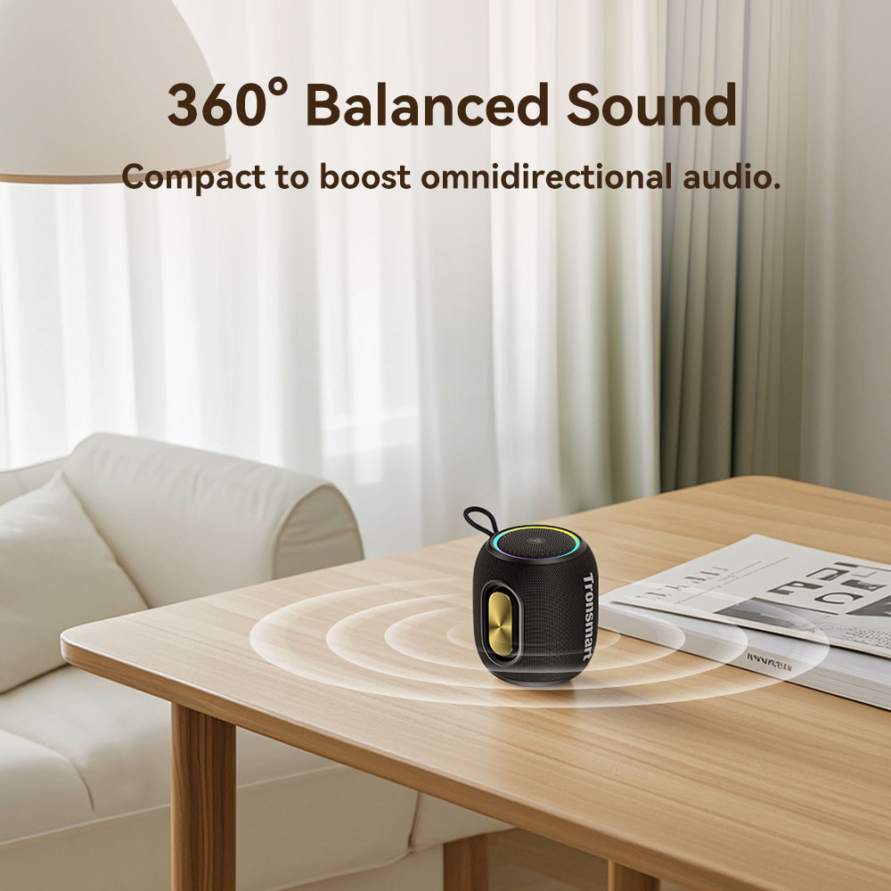 Tronsmart T8 Mini Portable Outdoor Speaker, 16W Output, Up to 20H of Battery Life, IPX7 Waterproof - Black