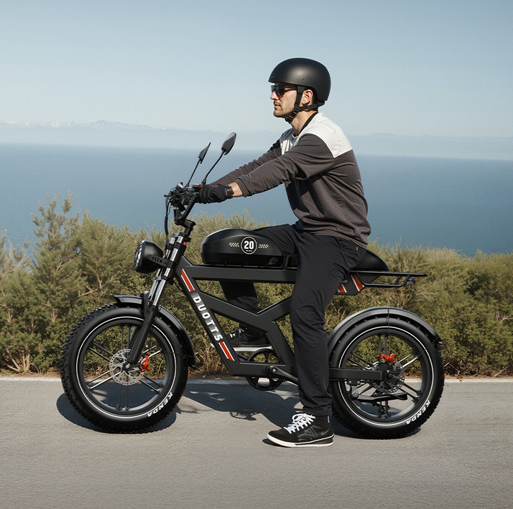 DUOTTS F20 Electric Bike 750W Motor 52V 27Ah Battery 20*4.0 Inch Fat Tire 50km/h Max Speed up to 120km Range with Full Suspension, Spring Shock Absorption, Hydraulic Disc Brakes - Black