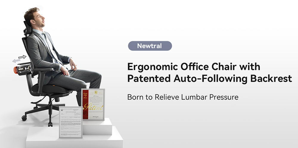 NEWTRAL MagicH-BP Ergonomic Chair with Footrest, Auto-Following Backrest, Adaptive Lower Back Support, Adjustable Armrest Headrest, 3 Positions to Lock - Black