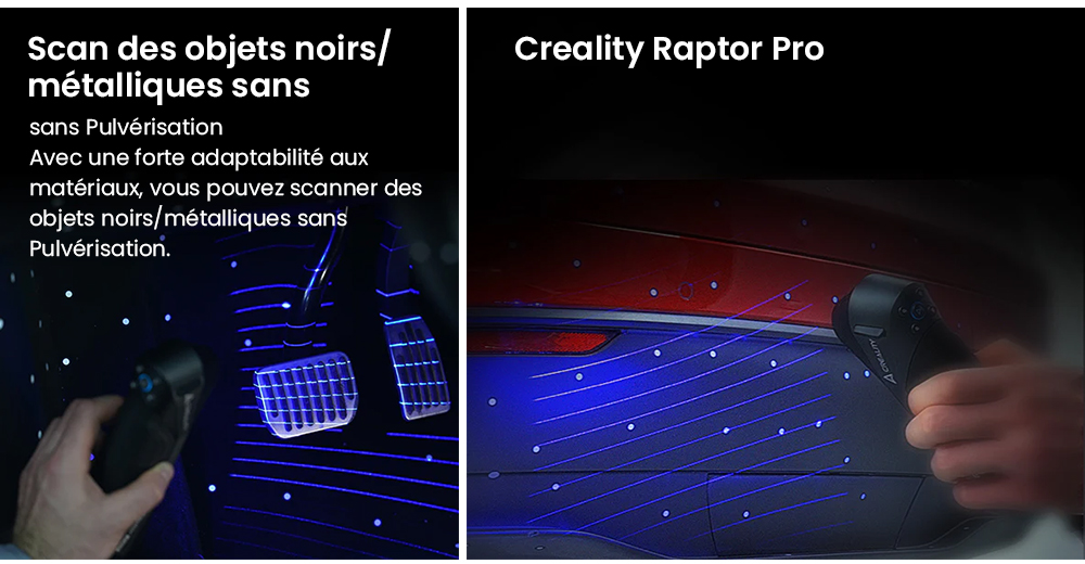 Creality Raptor Pro Scanner 3D, laser bleu NIR 22+7, vitesse de numérisation de 60 ips, objets entre 5 et 4 000 mm, numérisation couleur 24 bits, précision de 0,02 mm, anti-tremblement