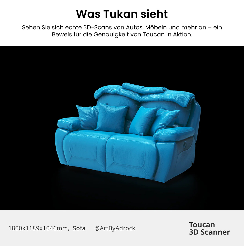 3DMakerpro Toucan Premium 3D-Scanner, 0,03mm Genauigkeit, Unabhängiges All-in-One, Dual FOV 135×185mm - 1000×750mm, 48MP Farbe, 6600mAh Akku, Wi-Fi 6