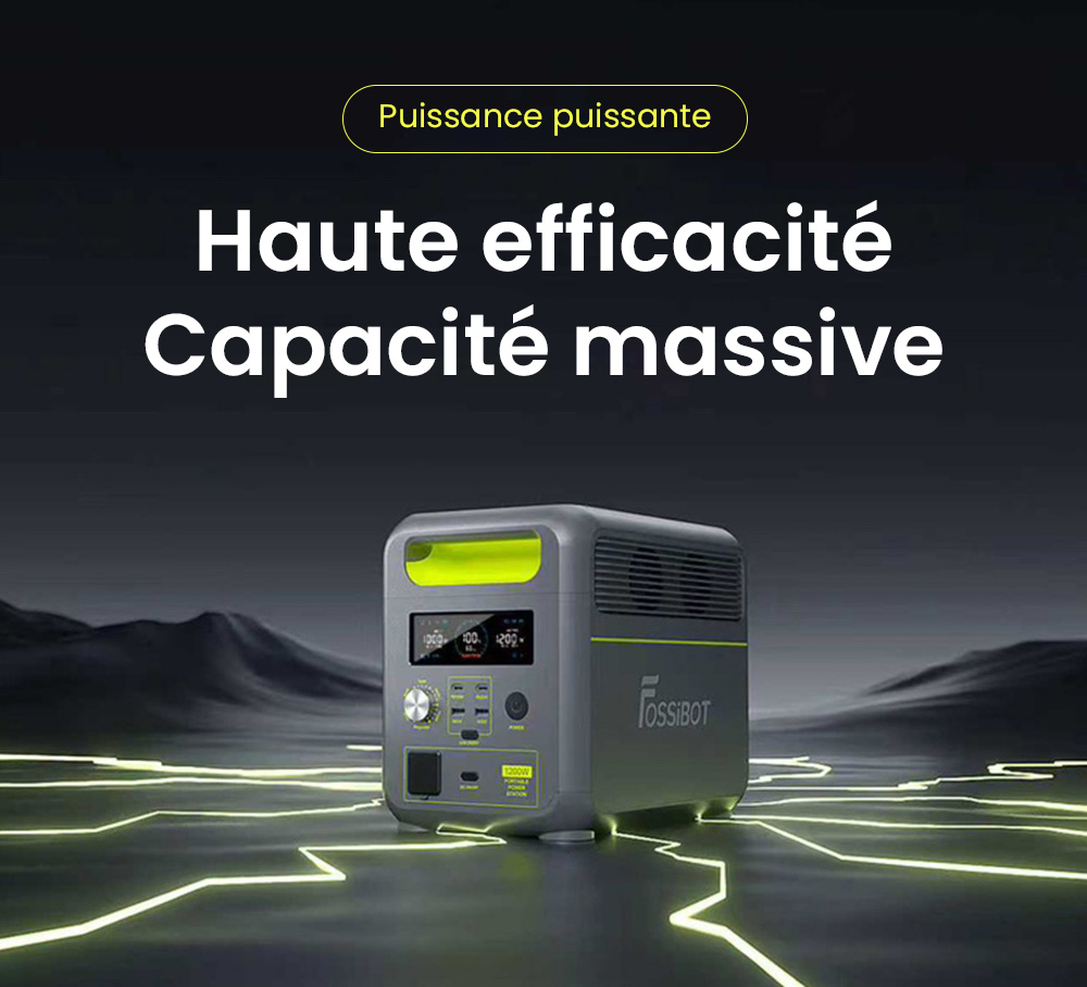 Centrale &eacute;lectrique portable FOSSiBOT F1200, capacit&eacute; de 1&nbsp;024 Wh, puissance nominale de 1&nbsp;200 W, 3 modes d'&eacute;clairage LED, 7 ports de sortie, protection BMS, commutation <&nbsp;10 ms, r&eacute;gulateur d'entr&eacute;e &agrave; 5 vitesses, batterie LiFePO4 de qualit&eacute; EV, plus de 4&nbsp;000 cycles
