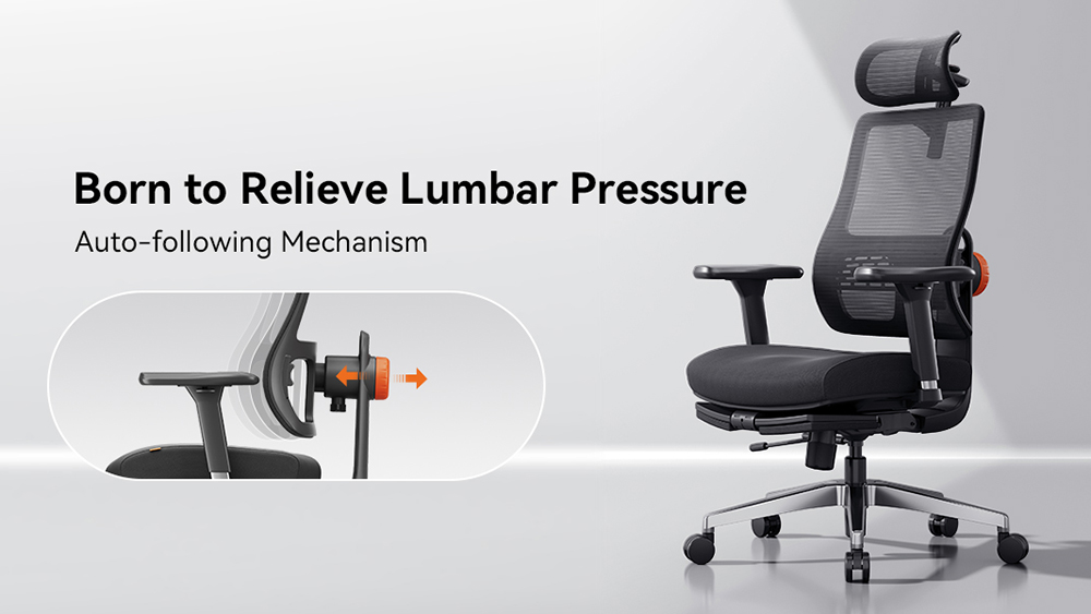 NEWTRAL MagicH-BPro Ergonomischer Stuhl mit Fußstütze, automatischer Rückenlehnen-Kopfstütze und adaptiver Unterstützung des unteren Rückens