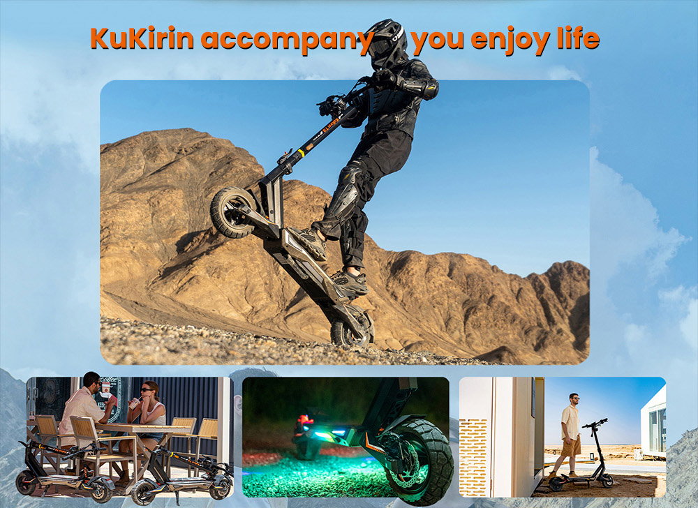 KuKirin T3 elektromos robogó, 800 W-os motor, 48 V 15,6 Ah akkumulátor, 10 hüvelykes gumik, 45 km/h maximális sebesség, 58 km hatótáv, első és hátsó tárcsafék, négykaros lengéscsillapító