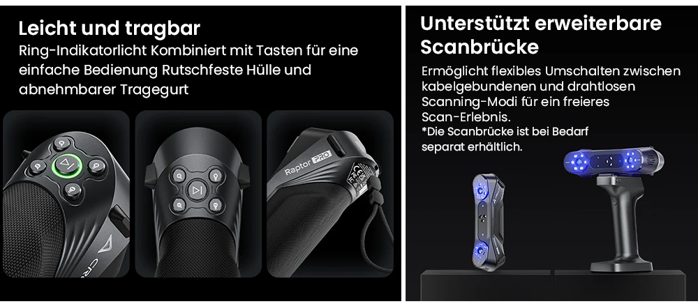 Creality Raptor Pro 3D-Scanner, 22+7 blauer Laser NIR, 60fps Scangeschwindigkeit, Objekte zwischen 5-4000mm, 24-Bit Vollfarbscan, 0,02mm Genauigkeit, Anti-Verwacklung