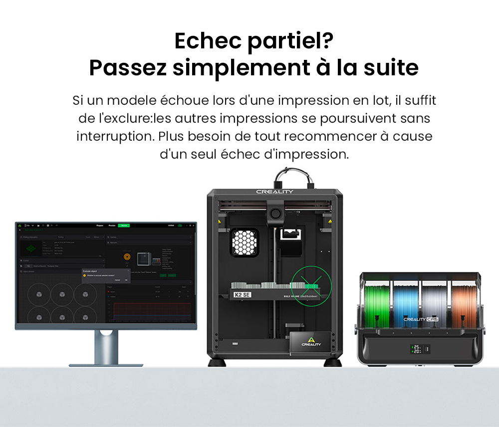 Creality K2 SE Combo Imprimante 3D avec Enceinte, Vitesse 500 mm/s, Pr&eacute;cision 0,1 mm, Volume de construction 220&times;215&times;245 mm, Nivellement automatique, Buse 300 &deg;C pour impression multi-mat&eacute;riaux