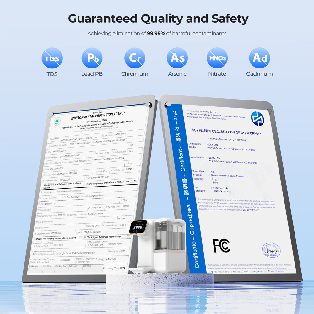 Hydrofast B100 Countertop Water Purifier, Room Temperature, Reverse Osmosis Water Filter for Home, Office