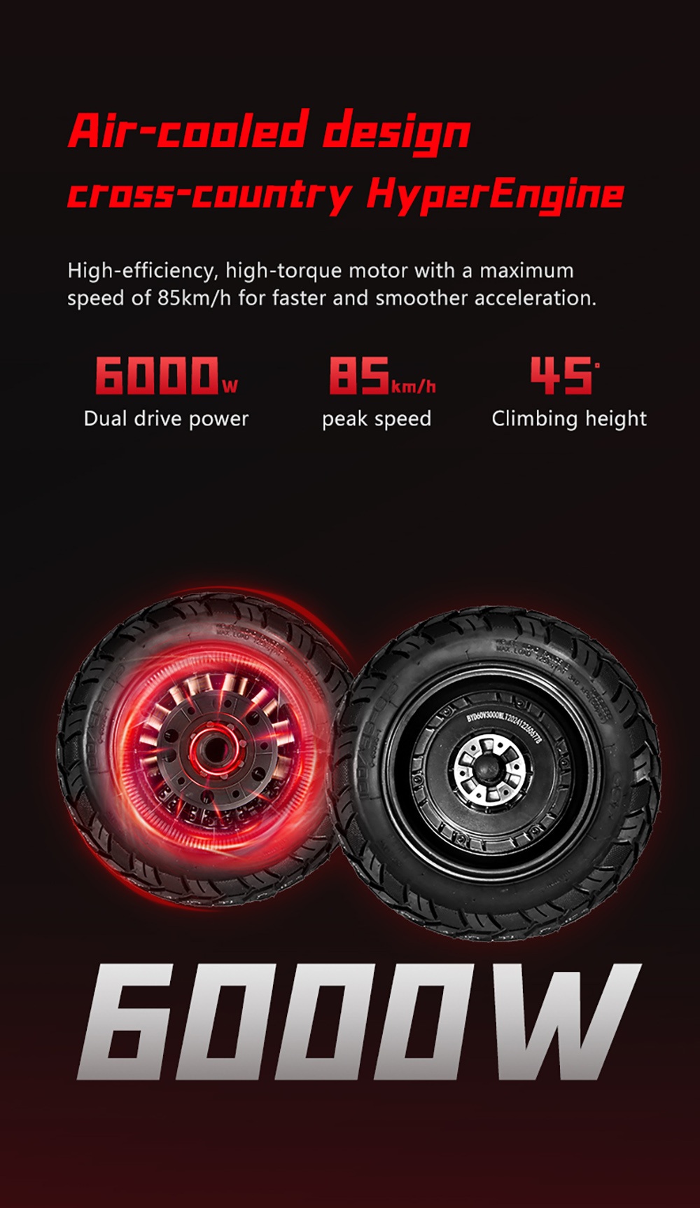BOYUEDA S5-11 Elektromos Roller, 2*3000W-os Motor, 60V 38AH Akkumulátor, 11 hüvelykes Gumiabroncs, 85km/h Max. Sebesség, 120km Hatótávolság, Dupla Hidraulikus Tárcsafék, Hidraulikus Lengéscsillapító, LCD Kijelző
