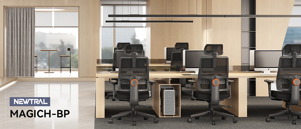 NEWTRAL MagicH-BP ergonomikus szék lábtartóval, automatikusan követő háttámlával, adaptív alsó háttámlával, állítható kartámasszal, 3 pozícióban rögzíthető - fekete