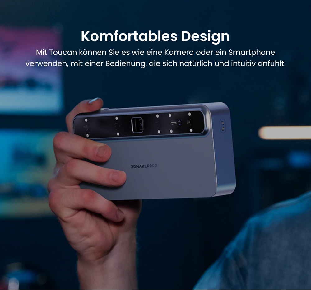 3DMakerpro Toucan Premium 3D-Scanner, 0,03mm Genauigkeit, Unabhängiges All-in-One, Dual FOV 135×185mm - 1000×750mm, 48MP Farbe, 6600mAh Akku, Wi-Fi 6