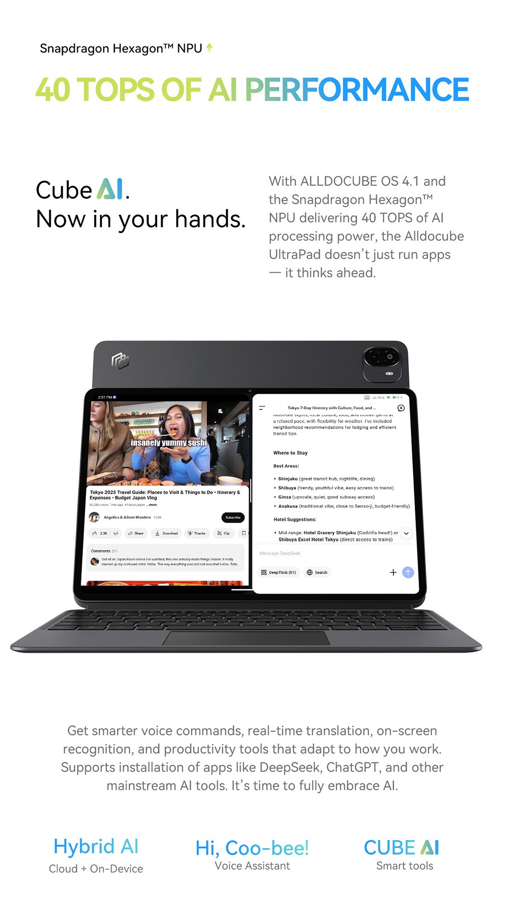 ALLDOCUBE Ultra Pad AI Tablet Billentyűzettel &eacute;s Stylusszal, 13 h&uuml;velykes 2880*1840 144Hz IPS Kijelző, Android 15, Qualcomm Snapdragon 7+Gen3 8 Mag, 12 GB RAM 256 GB ROM, WiFi 6 Bluetooth 5.4, 13M+5M Kamera, 8*Hangsz&oacute;r&oacute;, 15000mAh Akkumul&aacute;tor, 33W PD T&ouml;lt&eacute;s