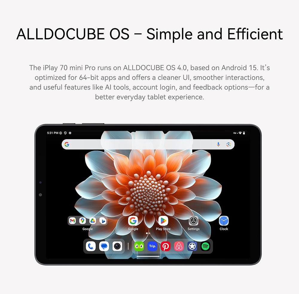 ALLDOCUBE iPlay 70 Mini Pro Android 15 Tablet, 8,4 Zoll 1200*1920 90Hz IPS-Display, MTK MT8791 8 Kernel, 8 GB RAM, 128 GB ROM, 13 MP + 5 MP Kamera, WiFi 6, Bluetooth 5.4, GPS/Glonass/Beidou/Galileo, 6050 mAh Akku, Dual-Lautsprecher, Dual-SIM