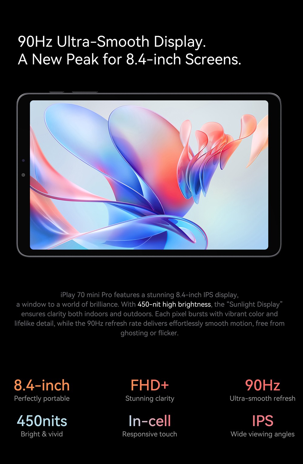 ALLDOCUBE iPlay 70 Mini Pro Android 15 Tablet, 8.4 inch 1200*1920 90Hz IPS Screen, MTK MT8791 8 Cores, 8GB RAM 128GB ROM, 13MP+5MP Camera, WiFi 6 Bluetooth 5.4, GPS/Glonass/Beidou/Galileo, 6050mAh Battery, Dual Speakers, Dual SIM