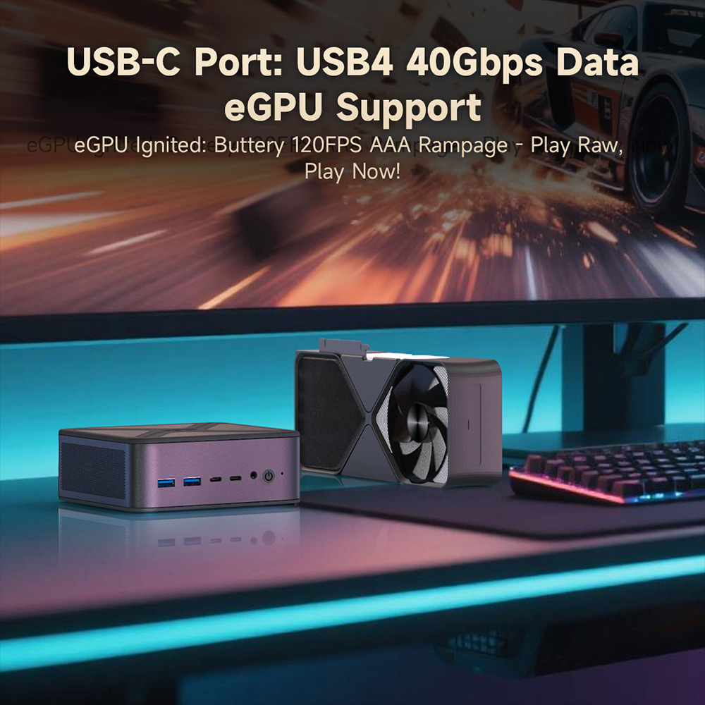 ALLIWAVA GH8 J&aacute;t&eacute;kos Mini PC, AMD Ryzen 9 8945HS 8 magos max. 5.2GHz, 32GB RAM 1TB SSD, HDMI+DP+USB4+USB-C n&eacute;gykijelzős, WiFi 6E Bluetooth 5.2, 2*USB3.0, 2*USB2.0, 2*2.5G RJ45, 1*Audio Jack