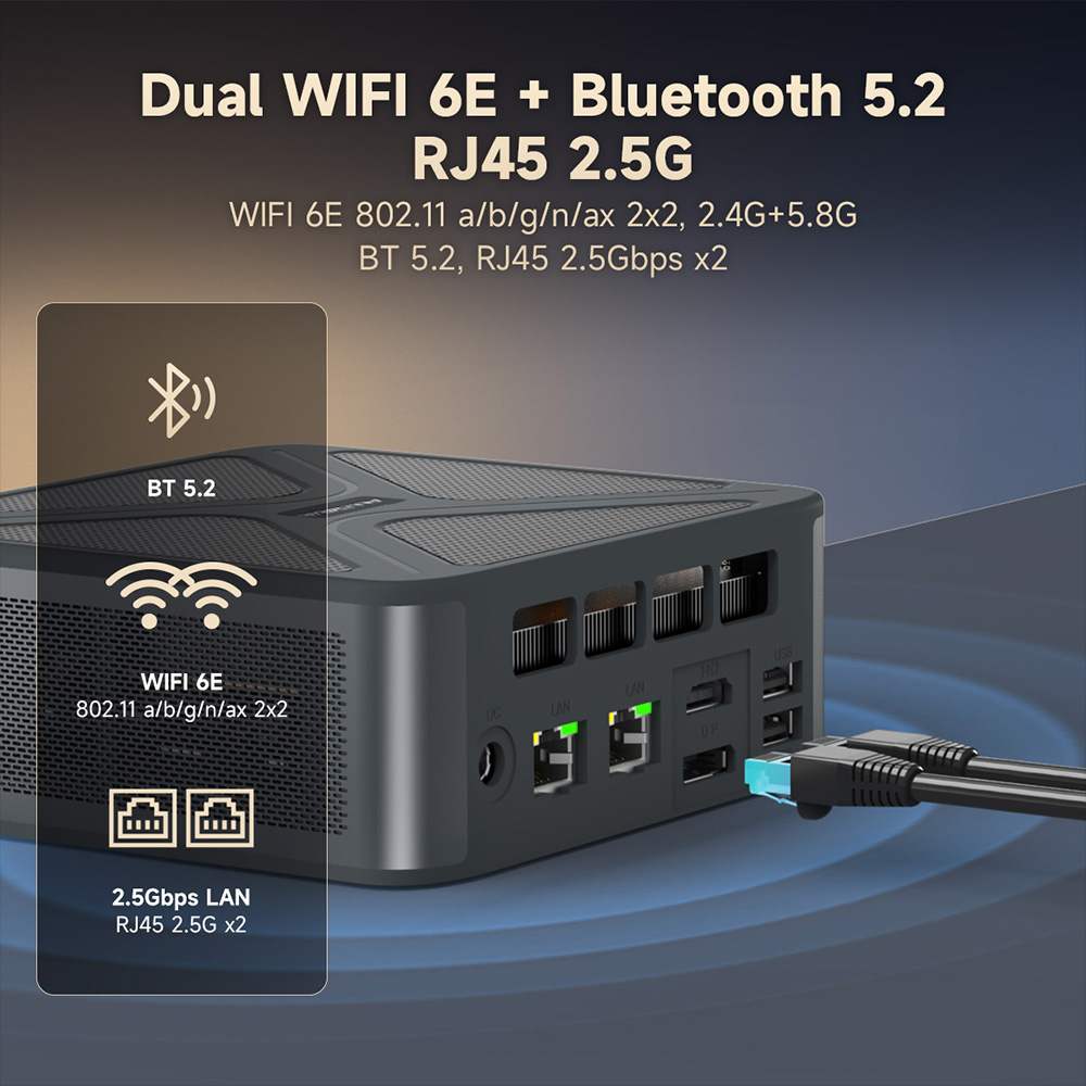 ALLIWAVA GH8 J&aacute;t&eacute;kos Mini PC, AMD Ryzen 9 8945HS 8 magos max. 5.2GHz, 32GB RAM 1TB SSD, HDMI+DP+USB4+USB-C n&eacute;gykijelzős, WiFi 6E Bluetooth 5.2, 2*USB3.0, 2*USB2.0, 2*2.5G RJ45, 1*Audio Jack