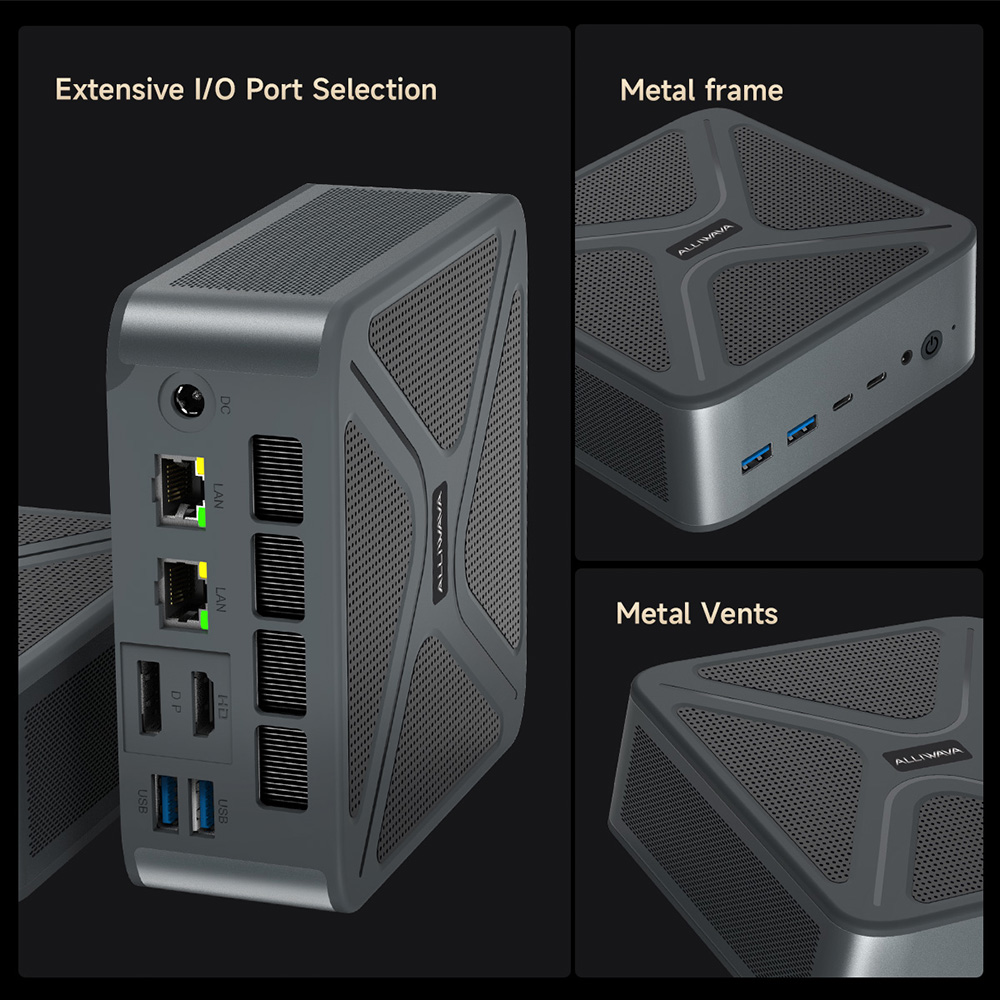 ALLIWAVA GH8 J&aacute;t&eacute;kos Mini PC, AMD Ryzen 9 8945HS 8 magos max. 5.2GHz, 32GB RAM 1TB SSD, HDMI+DP+USB4+USB-C n&eacute;gykijelzős, WiFi 6E Bluetooth 5.2, 2*USB3.0, 2*USB2.0, 2*2.5G RJ45, 1*Audio Jack