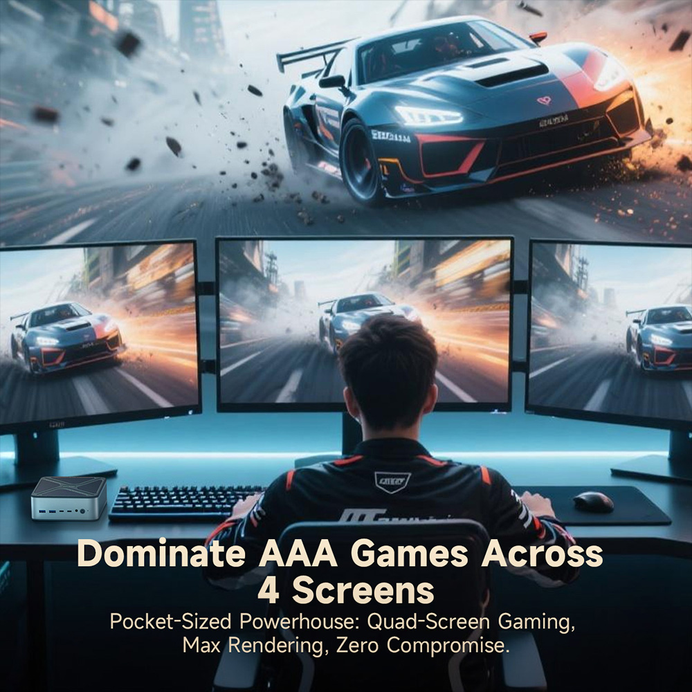 ALLIWAVA GH8 J&aacute;t&eacute;kos Mini PC, AMD Ryzen 9 8945HS 8 magos max. 5.2GHz, 32GB RAM 1TB SSD, HDMI+DP+USB4+USB-C n&eacute;gykijelzős, WiFi 6E Bluetooth 5.2, 2*USB3.0, 2*USB2.0, 2*2.5G RJ45, 1*Audio Jack