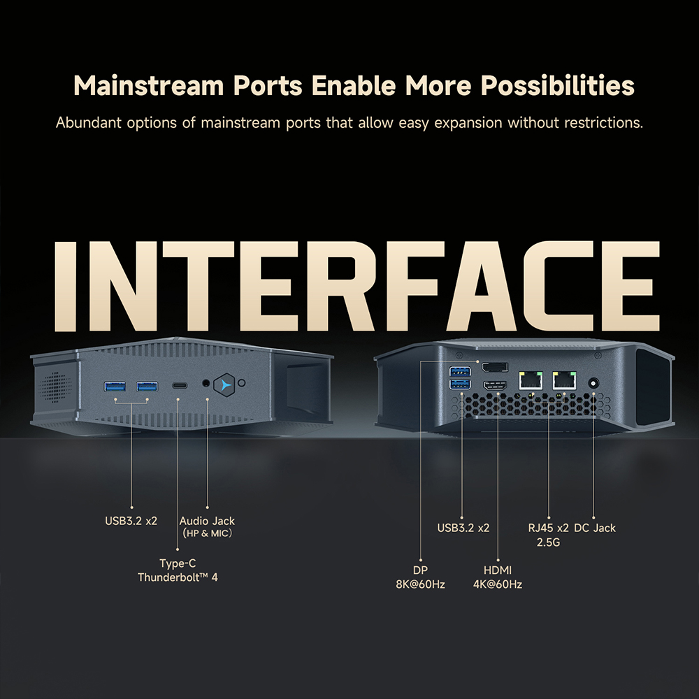ALLIWAVA GH9 Mini PC, Intel Core i9-12900HK 14 mag, max. 5,0 GHz, 32 GB RAM, 1 TB SSD, Mini asztali sz&aacute;m&iacute;t&oacute;g&eacute;p, HDMI+USB-C+DP h&aacute;romkijelzős, WiFi 6, Bluetooth 5.0, 4*USB3.2, 2*2.5G RJ45, 1*Audio Jack