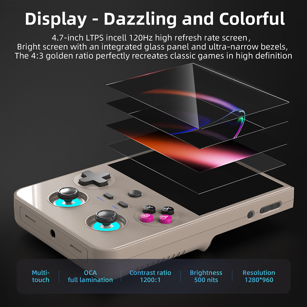 ANBERNIC RG477V Game Console, 256GB TF Card, 8GB RAM 128GB Storage, 4.7 inch 1280*960 120Hz Screen, Dimensity 8300 Octa-core, WiFi 6E Bluetooth 5.3, 8 Hours Battery Life - Grey