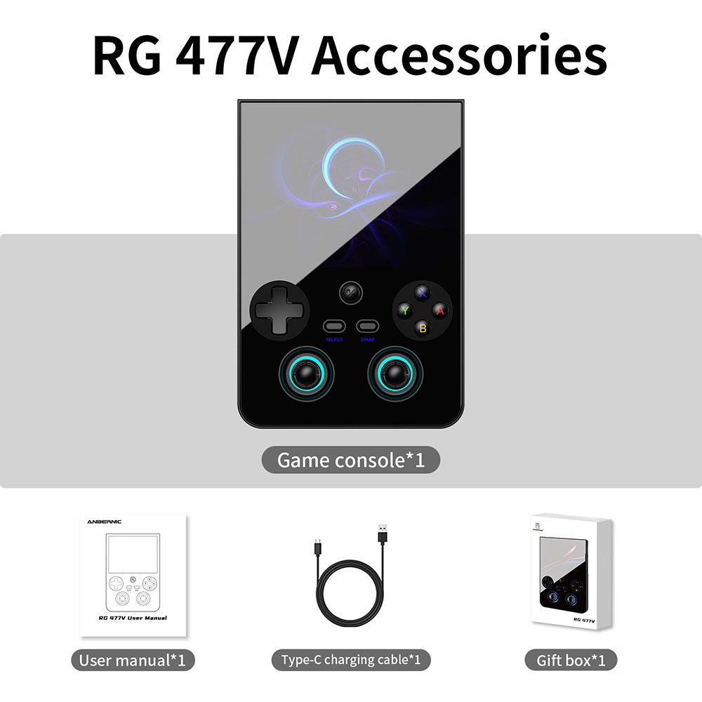 ANBERNIC RG477V Game Console, 12GB RAM 256GB Storage, 4.7 inch 1280*960 120Hz Screen, Dimensity 8300 Octa-core, WiFi 6E Bluetooth 5.3, 8 Hours Battery Life - Black